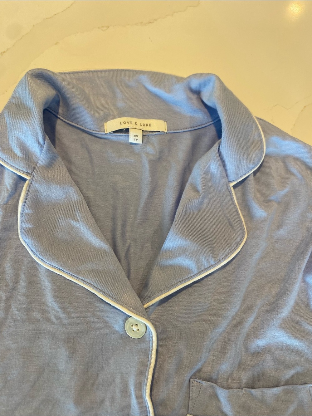 Love & Lore Women's Light Blue Short-Sleeve Pajama Set with White Piping - Picture 5 of 9